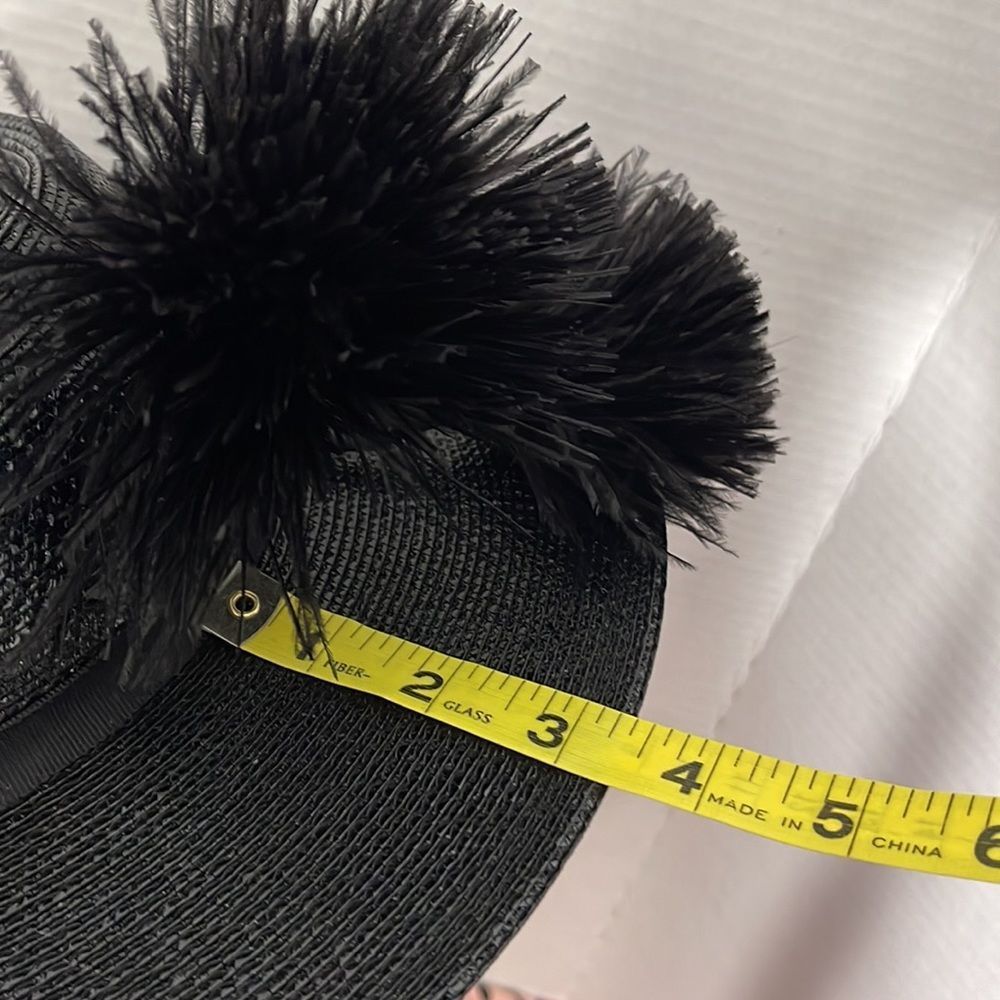 Vintage 60s Black Straw Hat with Feather Plume - Picture 5 of 15